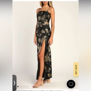 Lulu’s Black Floral Jacquard Sleeveless Maxi Dress